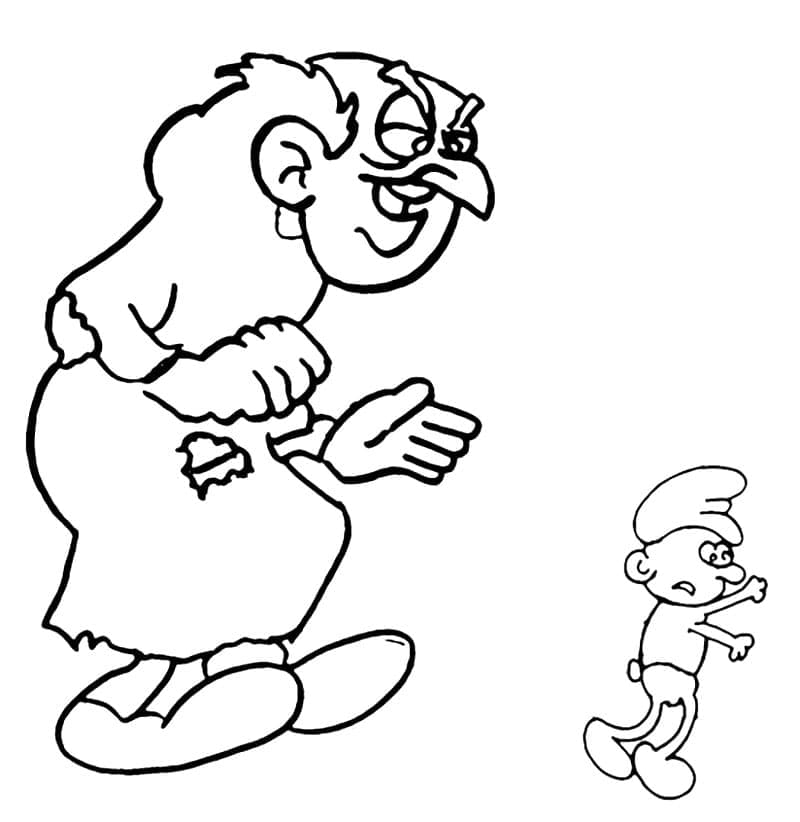 Gargamel and cat coloring page