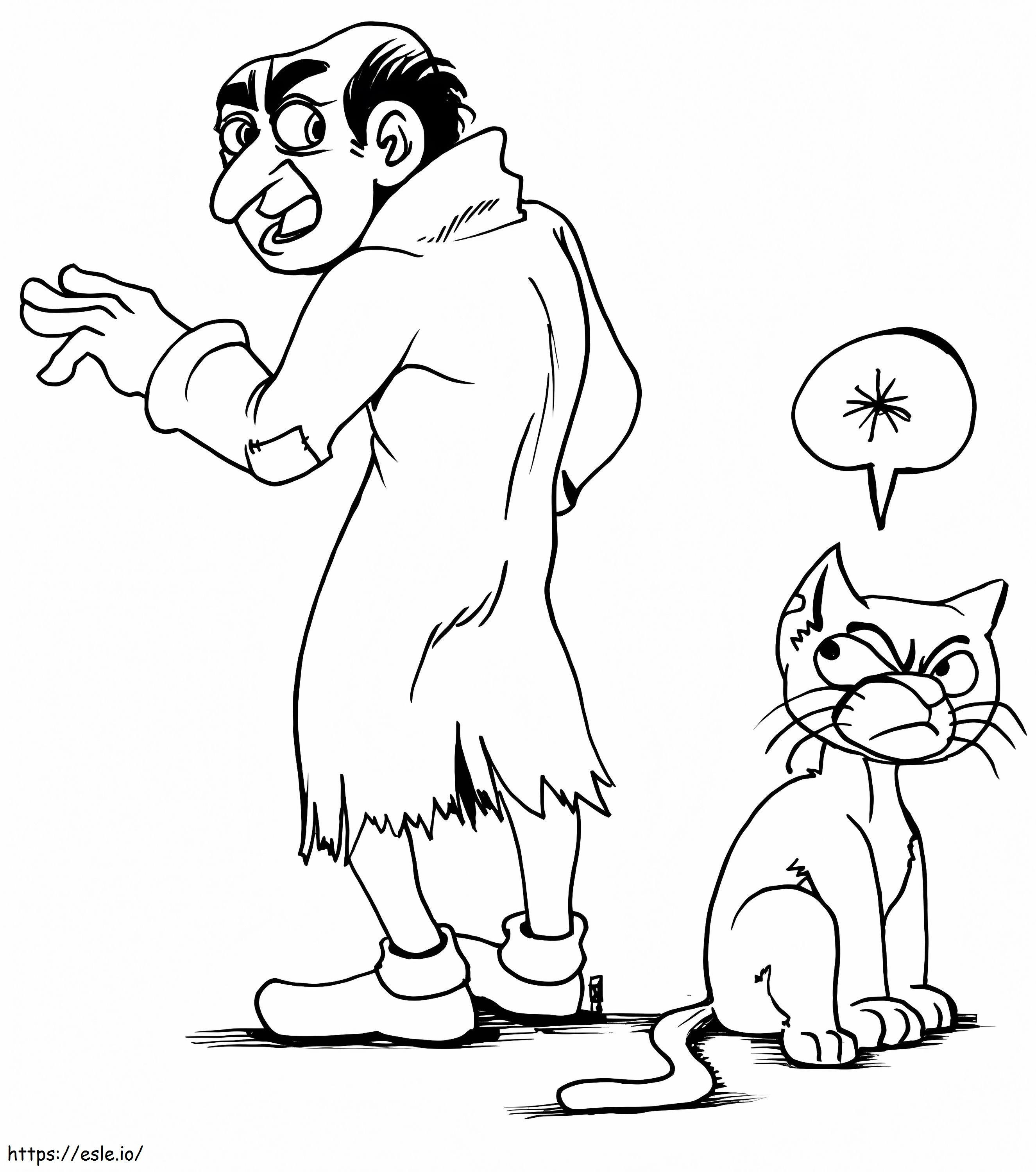 Gargamel and his cat coloring page