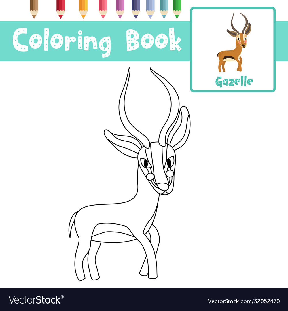 Coloring page gazelle animal cartoon character vector image