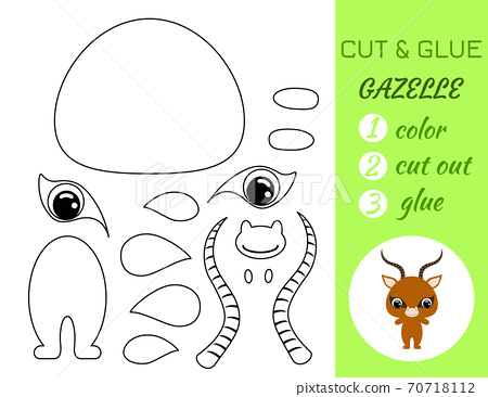 Coloring book cut and glue baby gazelle