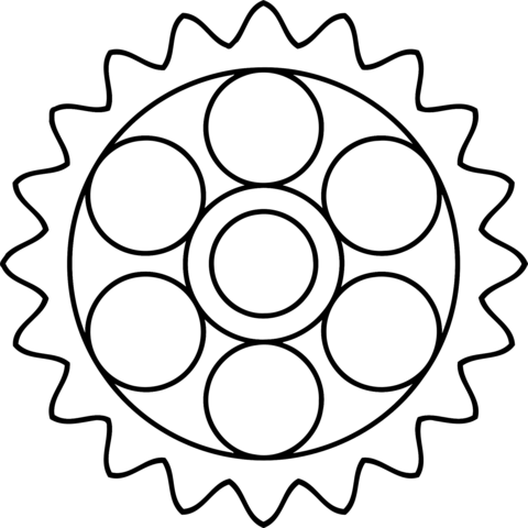 Tooth gear with circular holes coloring page free printable coloring pages