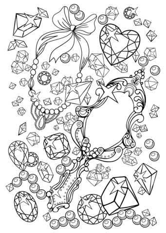 Gemstones and vanity mirror coloring page free printable coloring pages