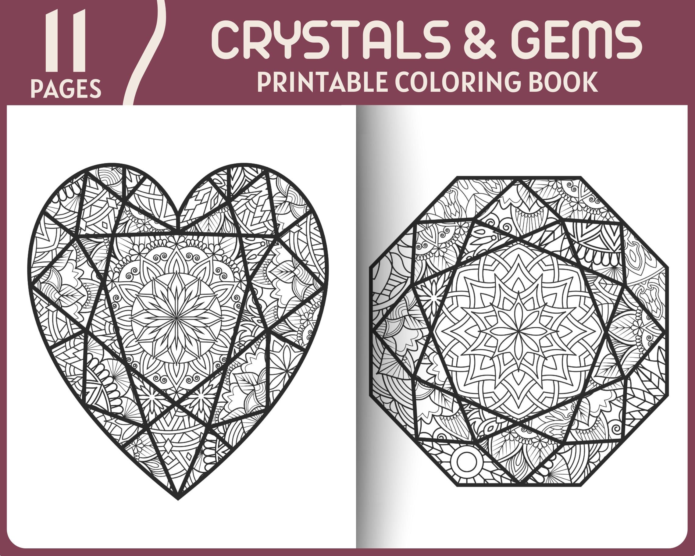 Crystals and gems with mandala coloring pages luxury gems and mandalas coloring page instant download gemstone diamond emerald