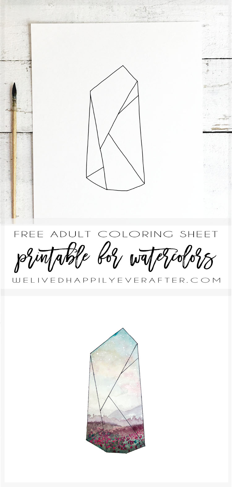 Freebie gem crystal coloring page for grown ups free printable project worksheet we lived happily ever after