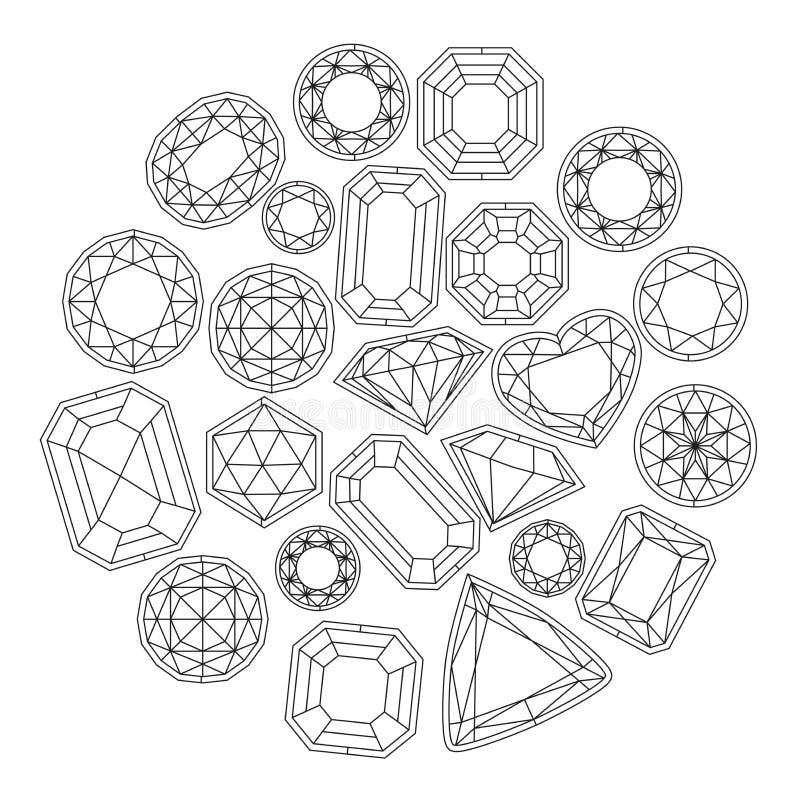 Black and white ornament with crystals and gems illustration can be used for coloring book and pictures for children stock vector