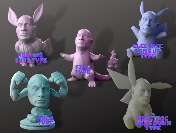 D printed cute tradable collectable eevee pikachu charmander geodude dwayne the rock johnson gag gift
