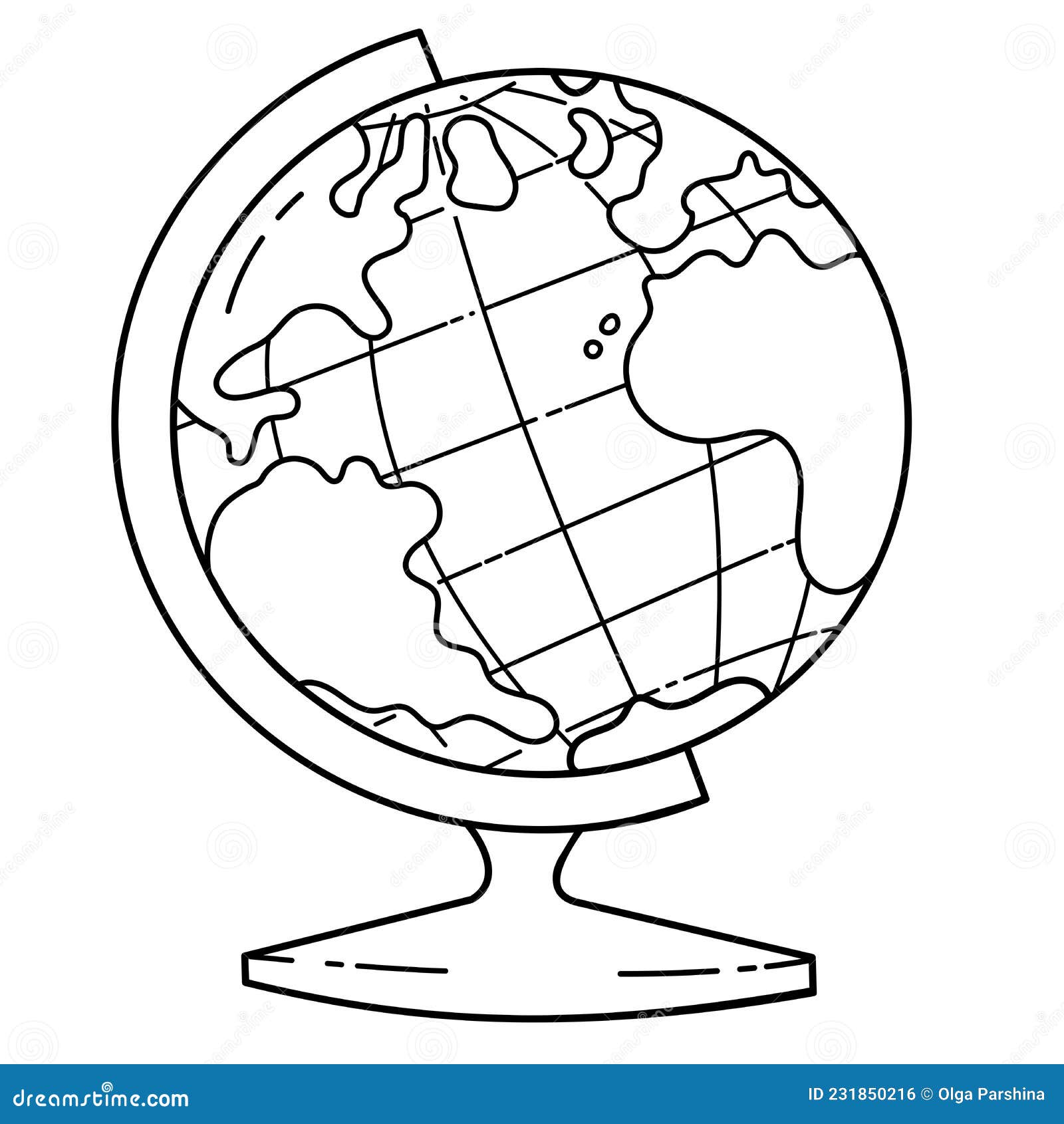 Coloring page outline of cartoon school globe geography and travel stock vector
