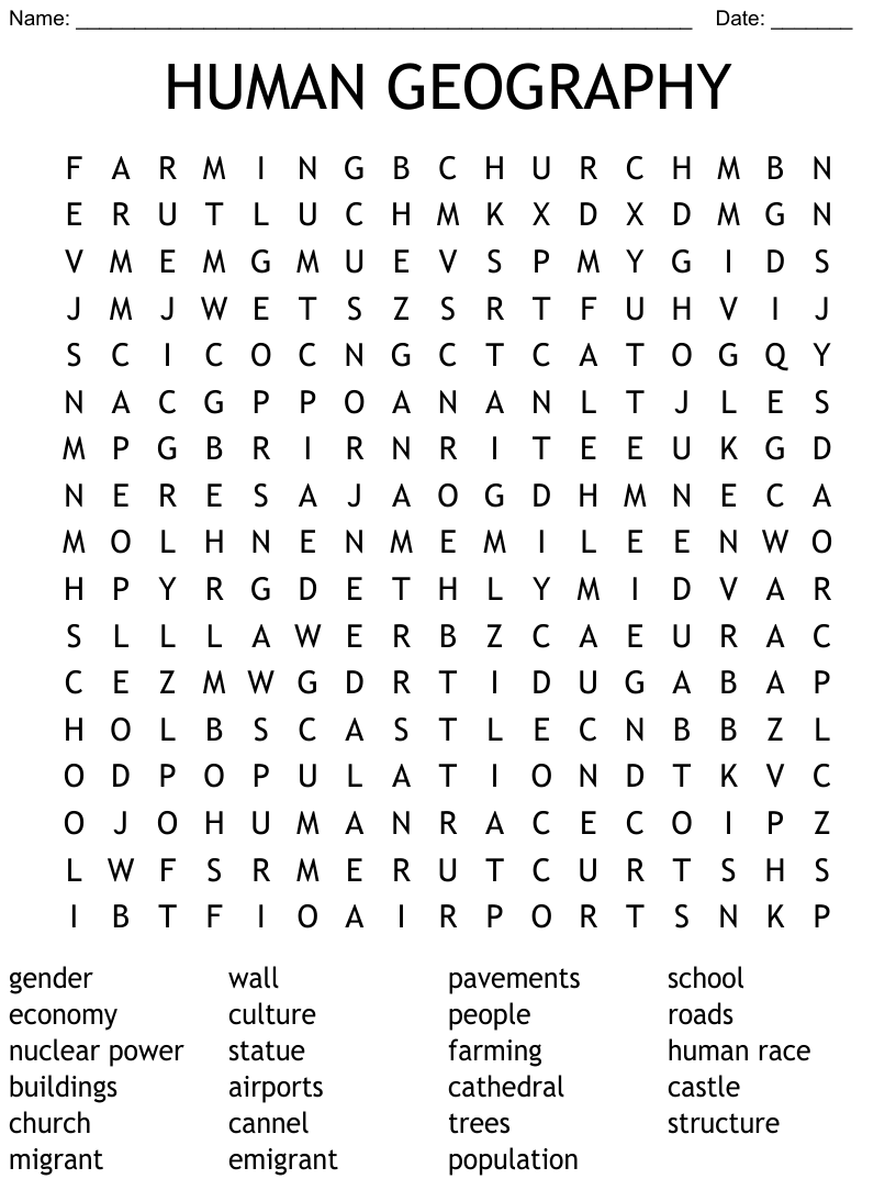 Human geography word search