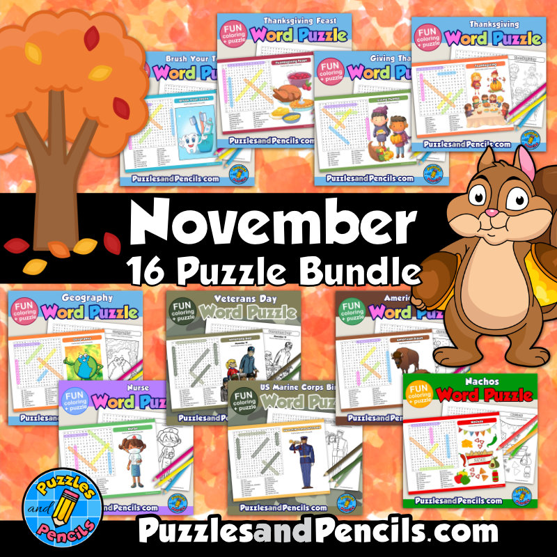 November activity word search puzzle bundle november puzzles made by teachers