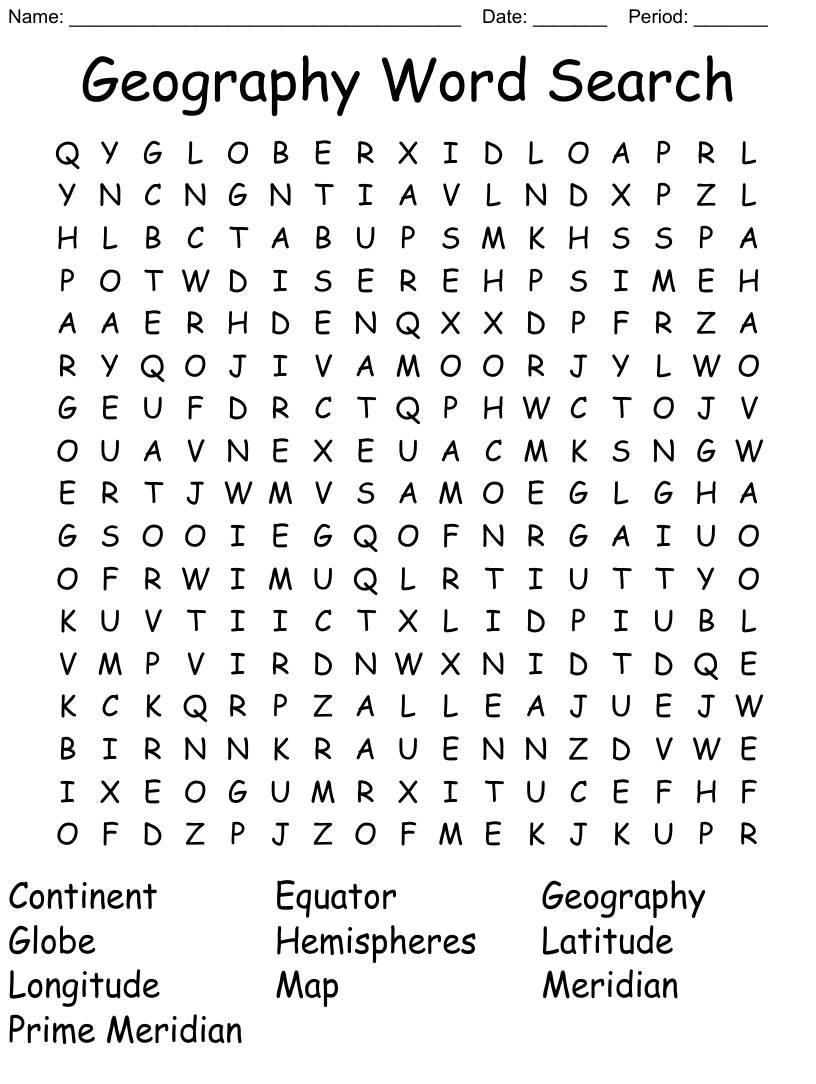 Geography word search