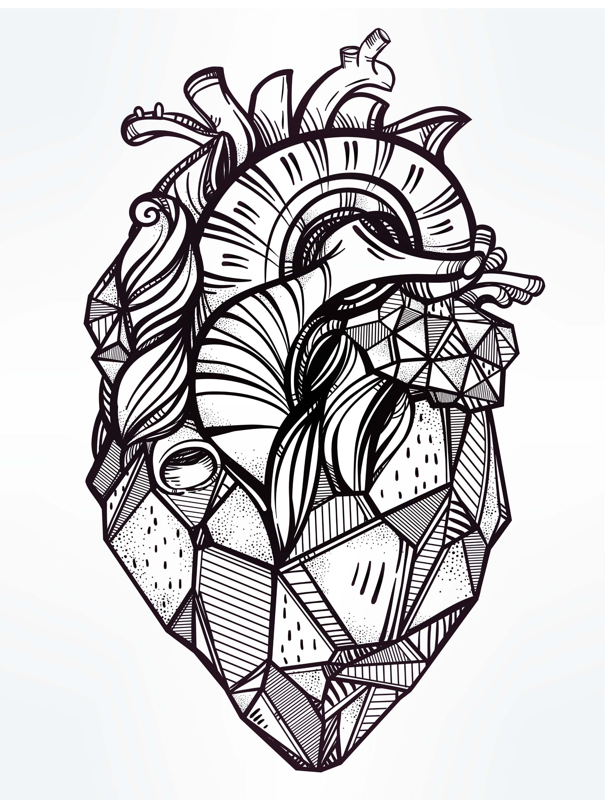 Free printable valentines adult coloring pages geometric heart tattoo tattoo templates heart coloring pages