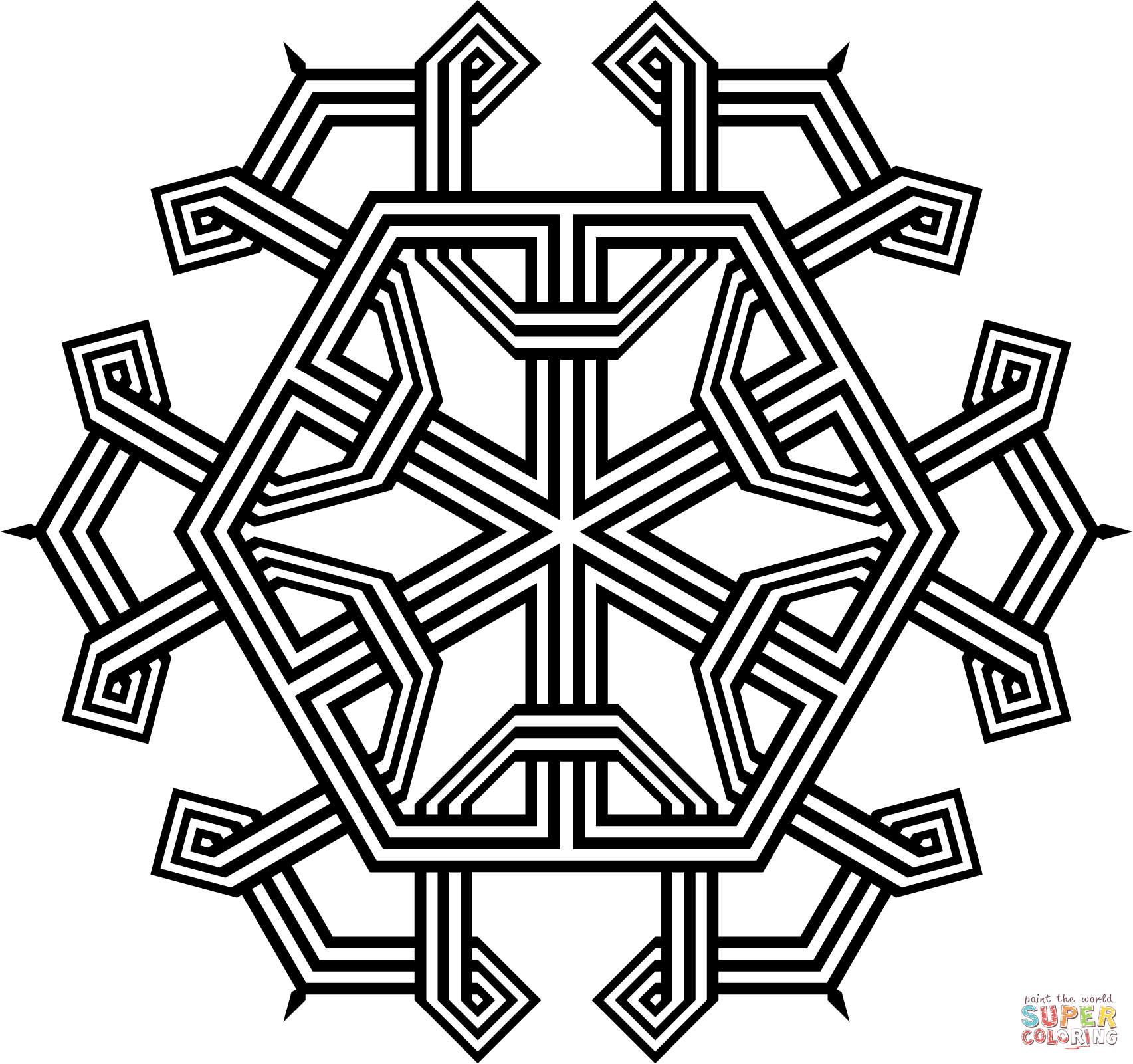 Geometric snowflake coloring page free printable coloring pages
