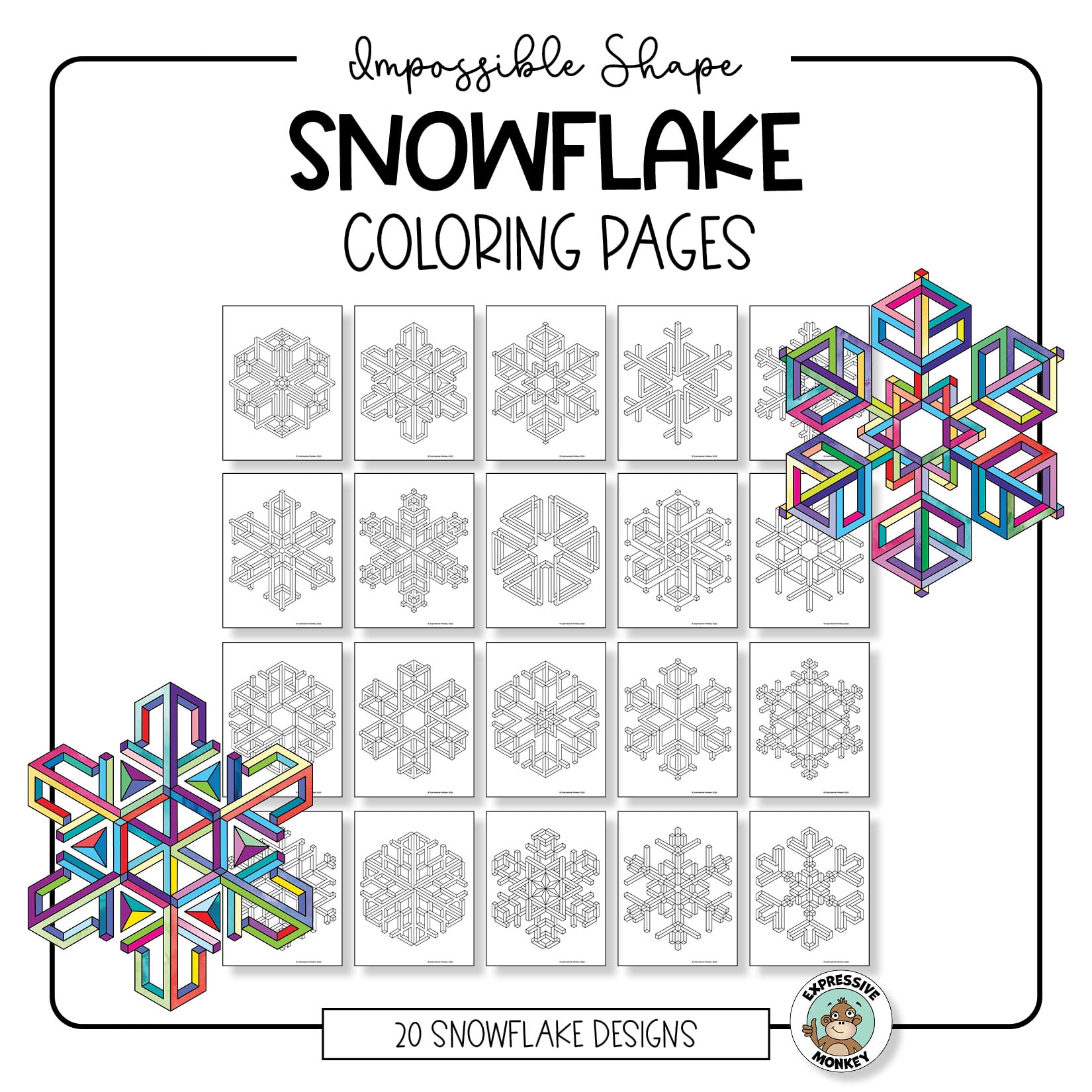 Op art snowflake coloring pages