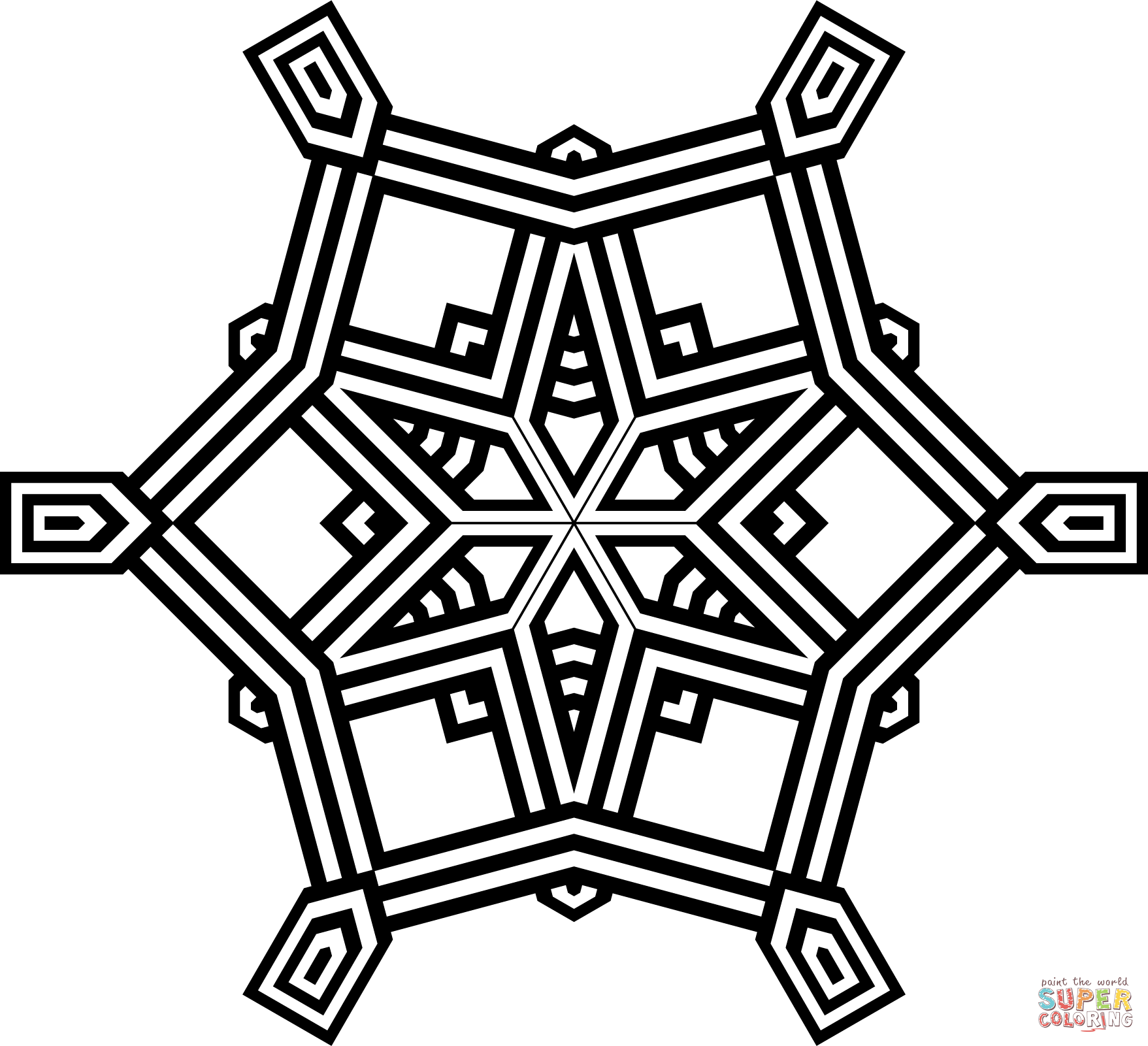 Geometric snowflake coloring page free printable coloring pages
