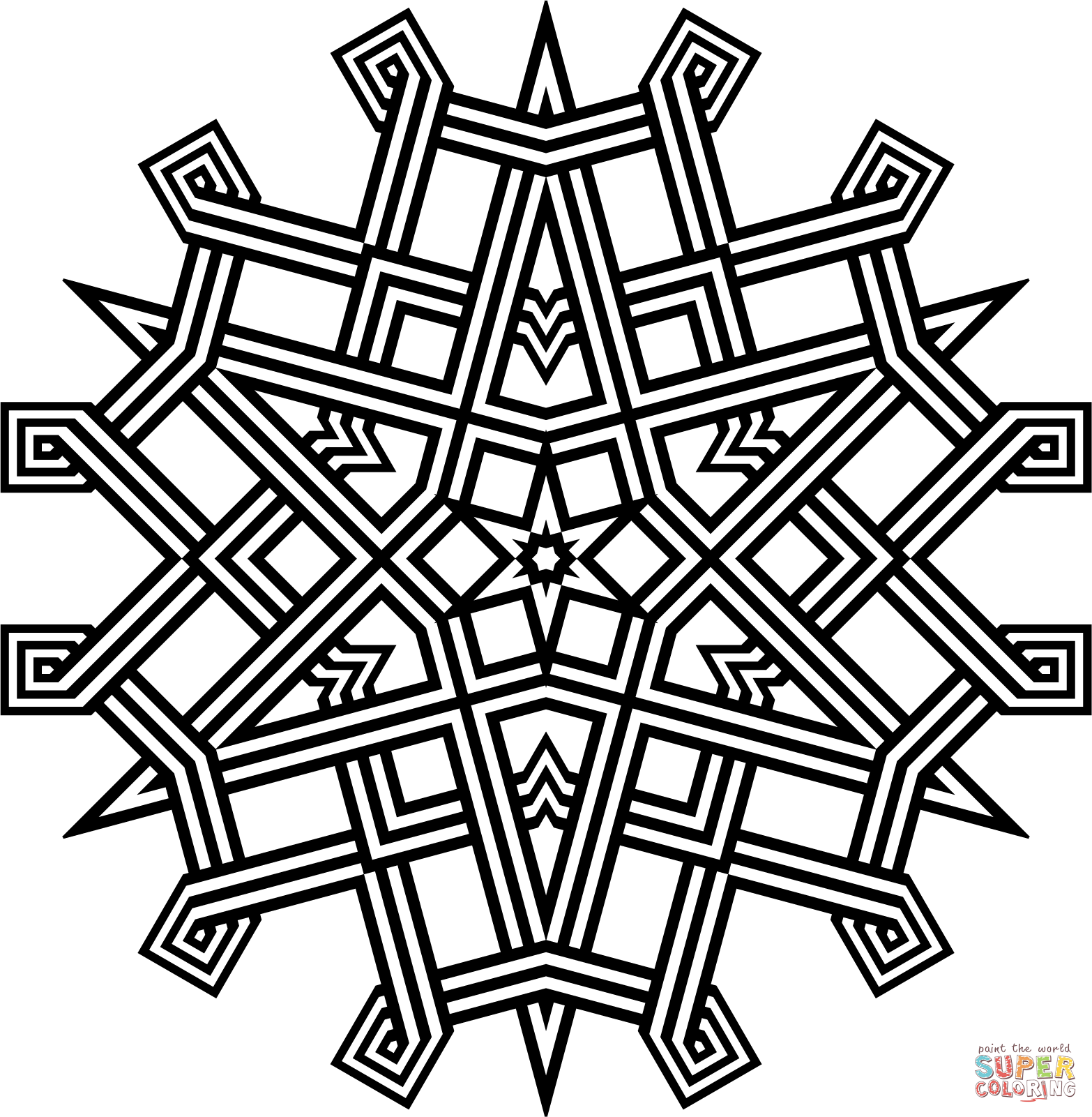 Geometric snowflake coloring page free printable coloring pages