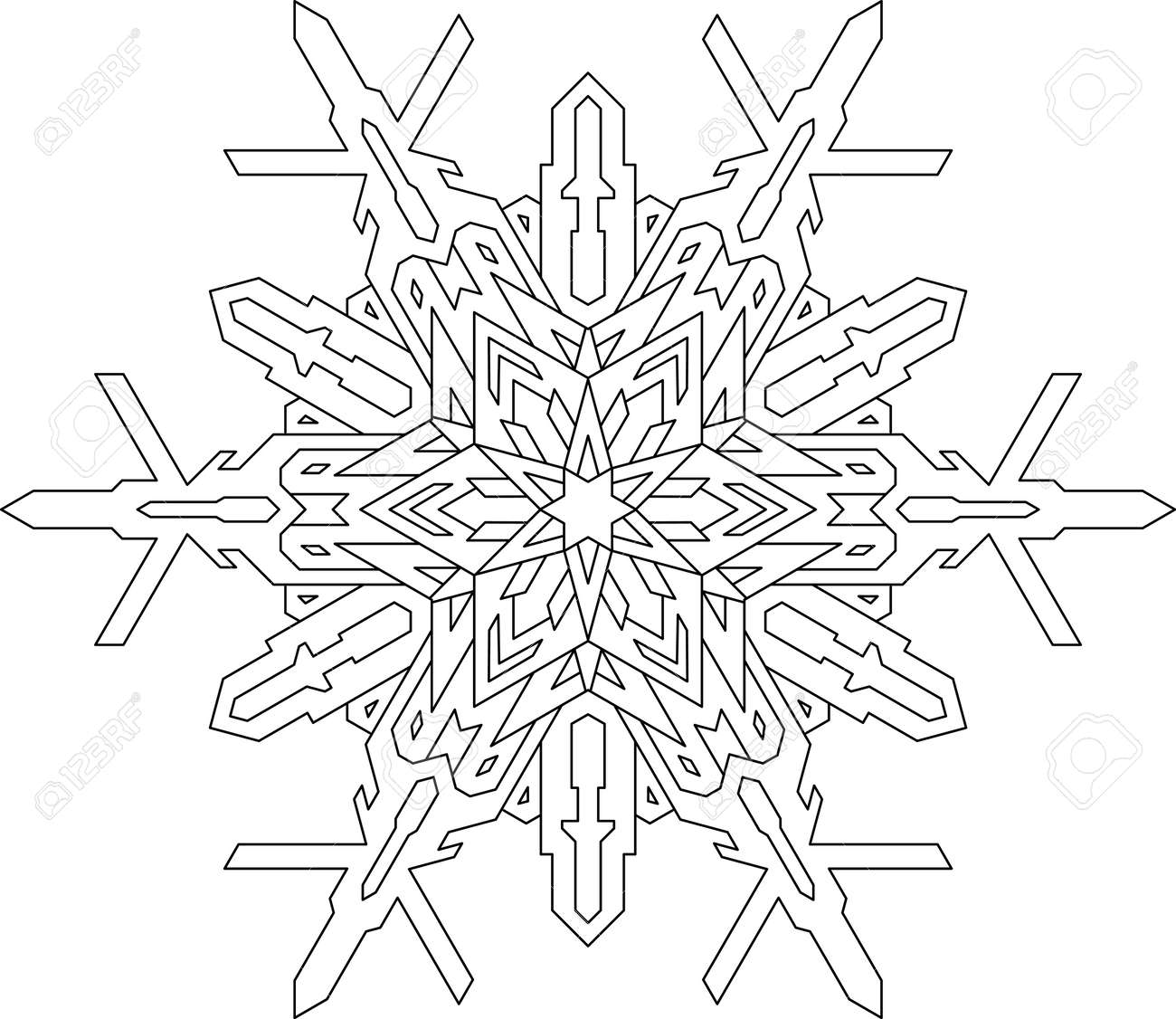 Outlines of snowflake in mono line style for coloring book vector geometric pattern royalty free svg cliparts vectors and stock illustration image