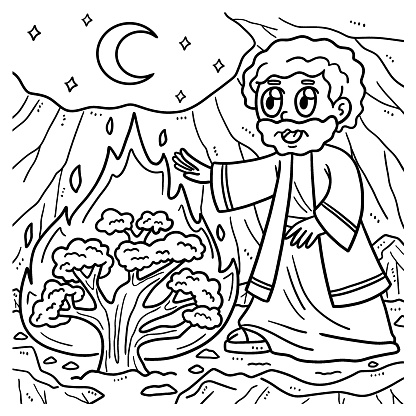 Christian moses and the burning bush coloring page stock illustration