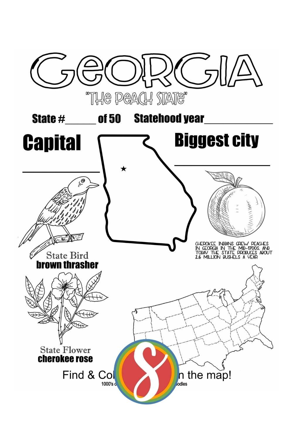 Free georgia coloring pages â stevie doodles