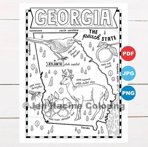 Georgia coloring page united states state map wildlife state symbols flowers coloring pages