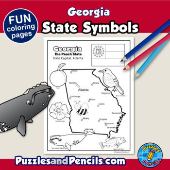 Georgia symbols coloring pages with map and state flag state symbols