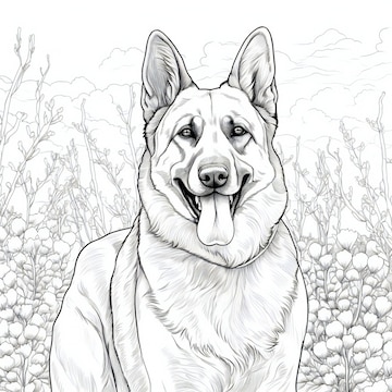 Premium photo german shepherd dog portrait hand drawn illustration for adult coloring page