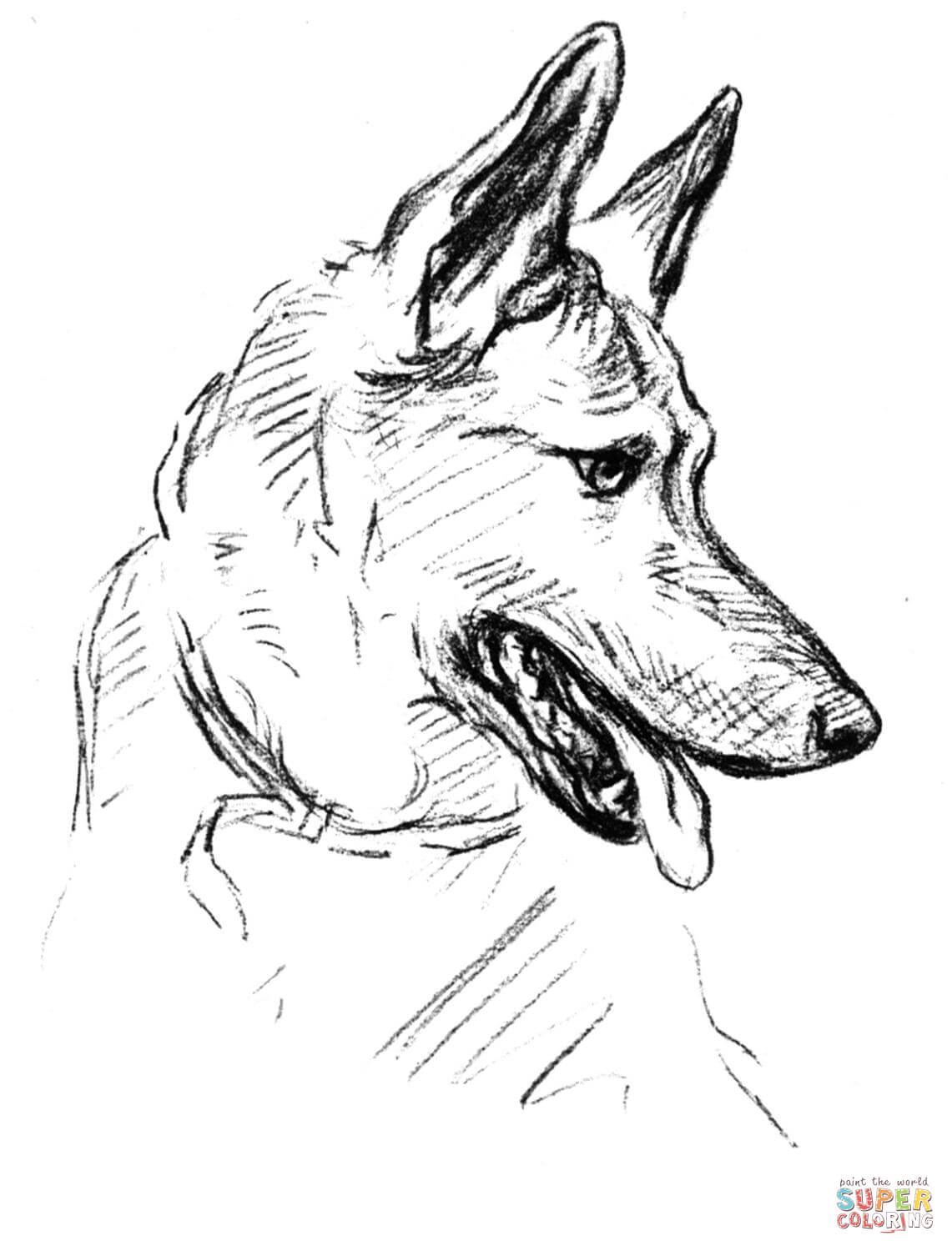 German shepherd dog portrait coloring page free printable coloring pages