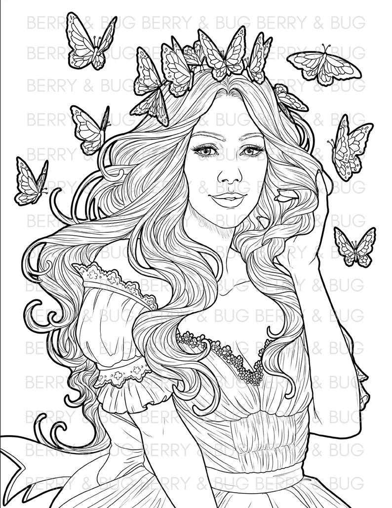 Butterflies adult coloring page portrait coloring sheet