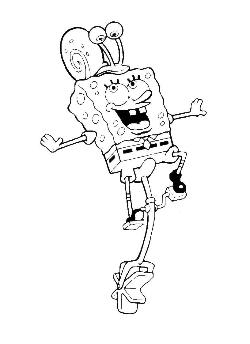 Online coloring pages riding coloring page spongebob is riding with gerry spongebob