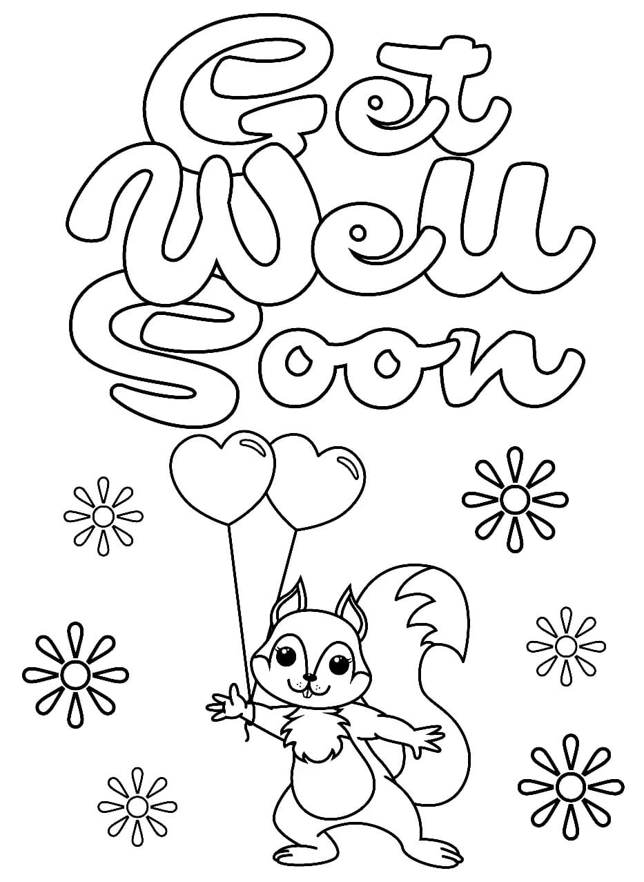 Get well soon squirrel coloring page