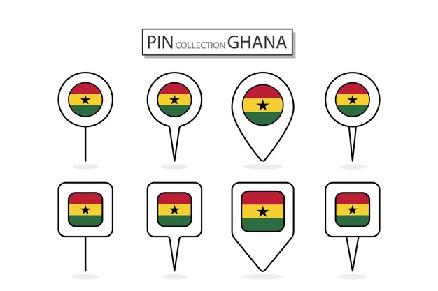 Premium vector set of flat pin ghana flag icon in diverse shapes flat pin icon illustration design