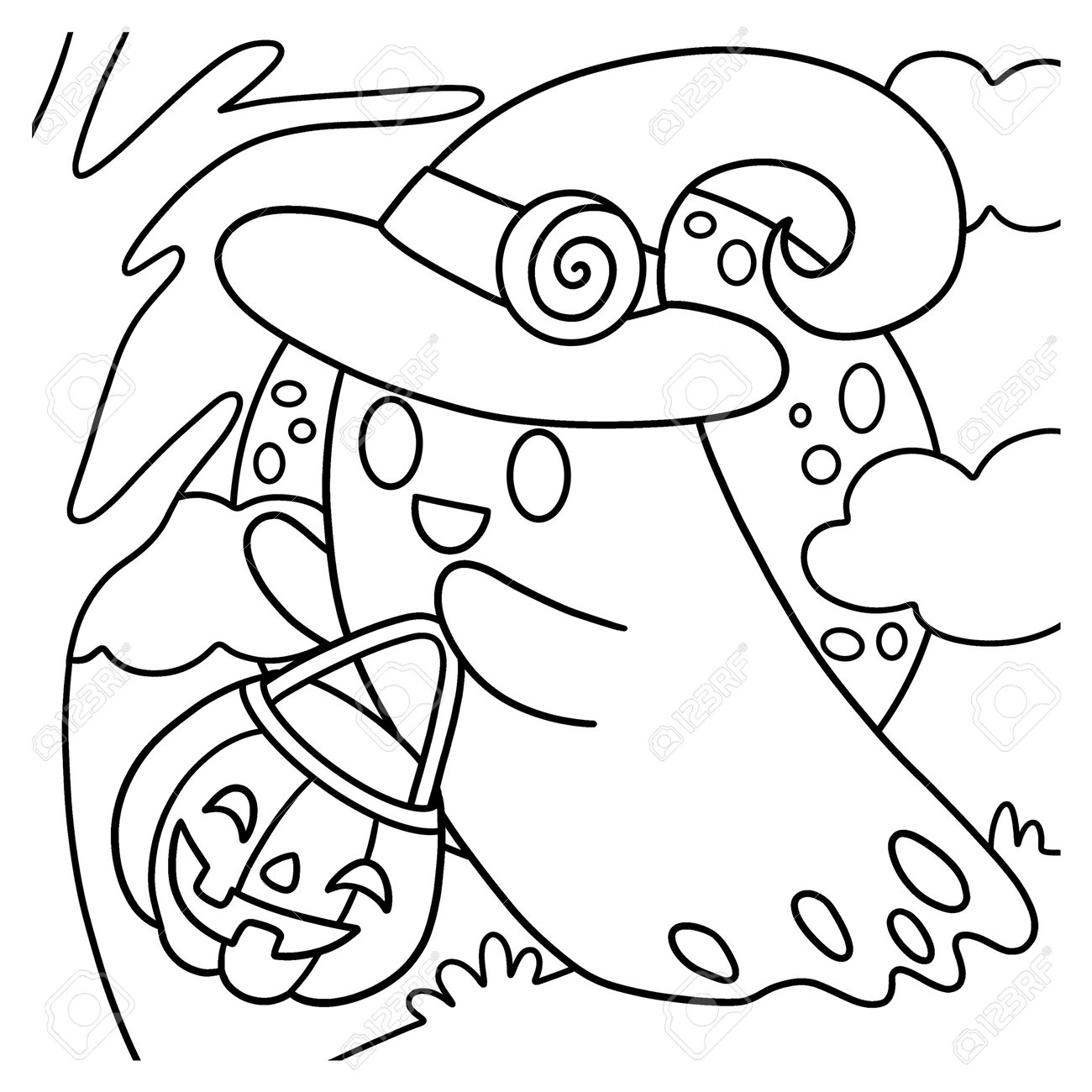 Ghost halloween coloring page for kids royalty free svg cliparts vectors and stock illustration image