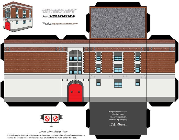 Ghostbusters firestation building paper template free printable papercraft templates