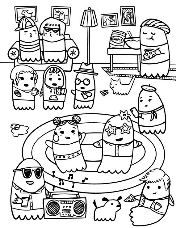 Ghost party coloring sheet for kids teens and adults instant digital download printable download now