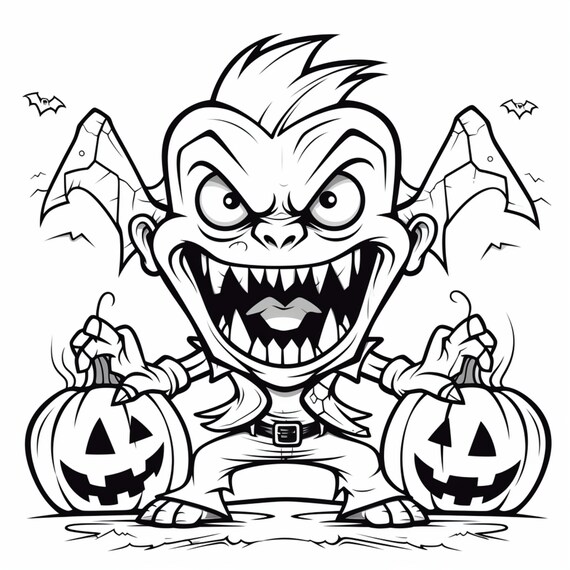 Happy halloween ghoul coloring book page image for kids students or trick