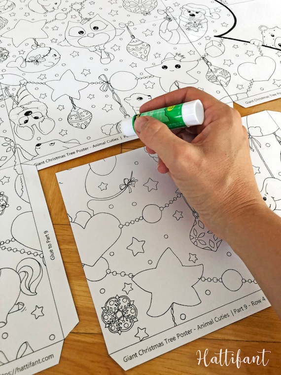 Giant poster christmas tree animal cuties to color