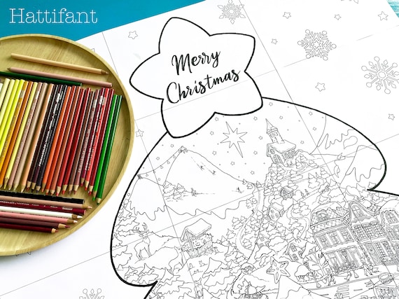 Giant poster christmas tree winterwonderland to color in including templates instant download