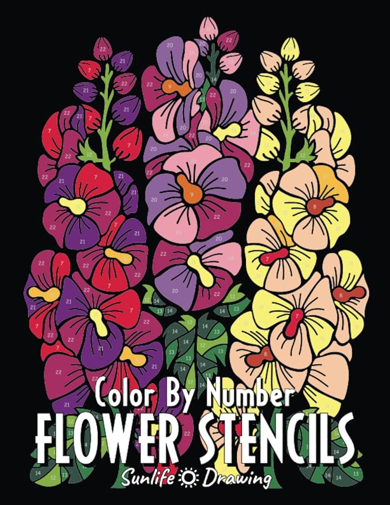 Flower stencils color by number activity coloring book for adults relaxation and stress relief color by number coloring books drawing sunlife color by number books