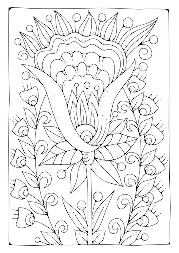 Premium vector coloring page art therapy for children and adults large fairy doodle flower for coloring art line black