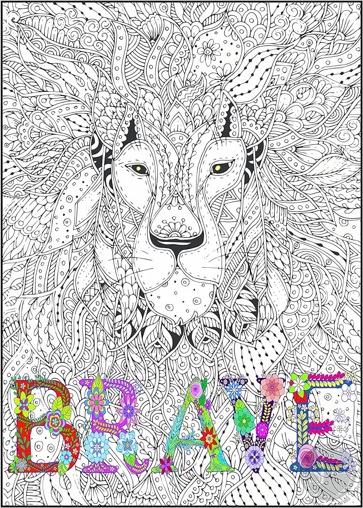 Sjprinter inspirational wall art motivational giant coloring poster mandala kids adults great for girls boys arts crafts care facilities schools family time groups x brave lion toys