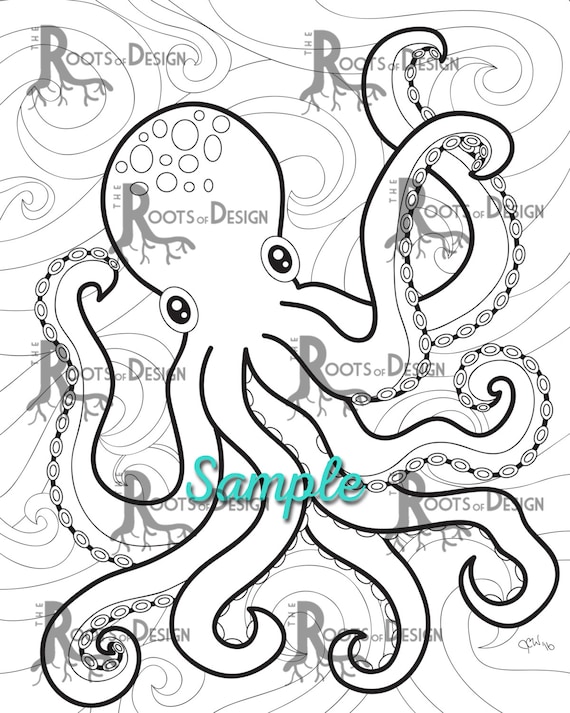 Instant download coloring page octopus print doodle art printable