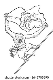 Gibbon pirate flag coloring page outline stock illustration