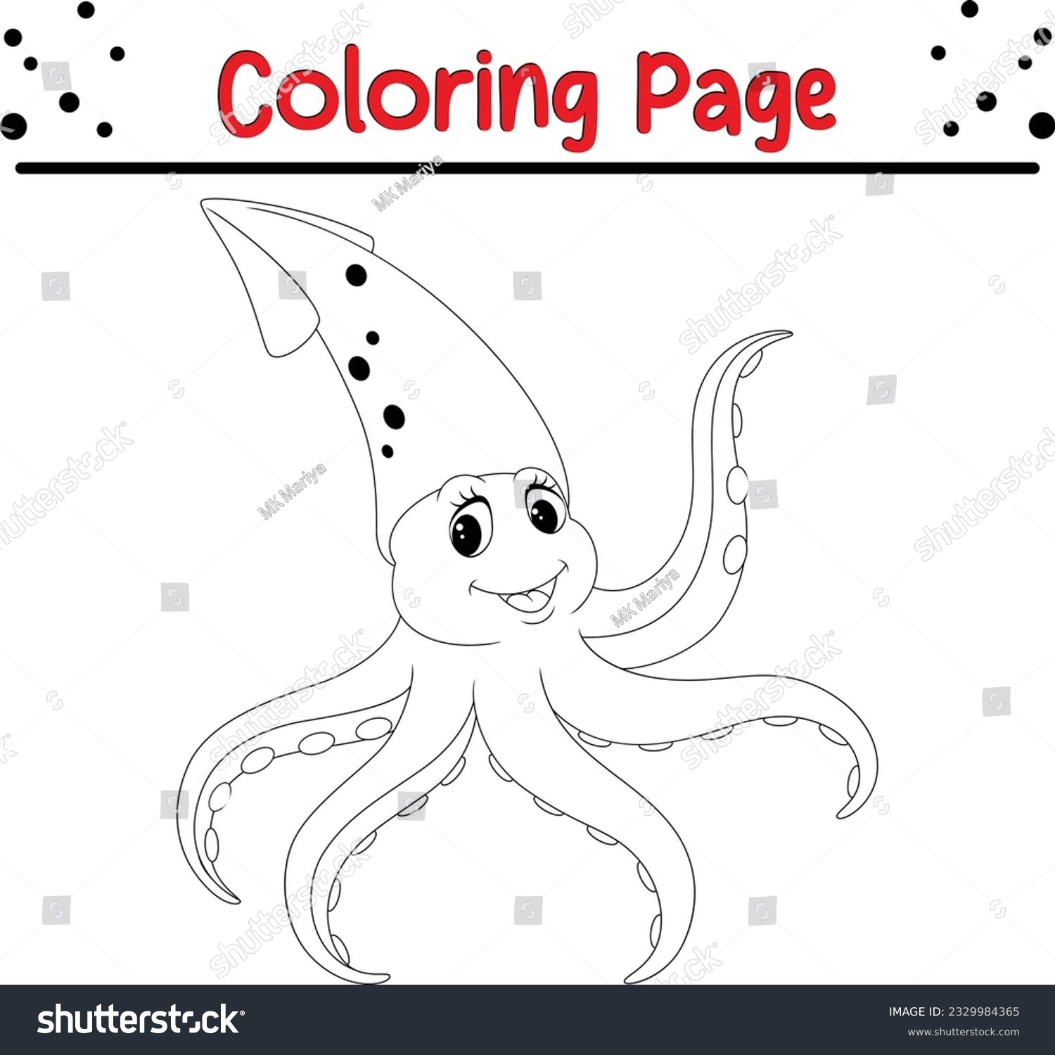 Giant squid coloring page isolated kids stock vector royalty free
