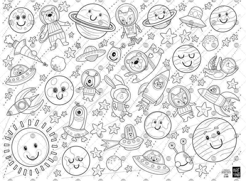 Giant coloring poster of space and planets pico tatoo