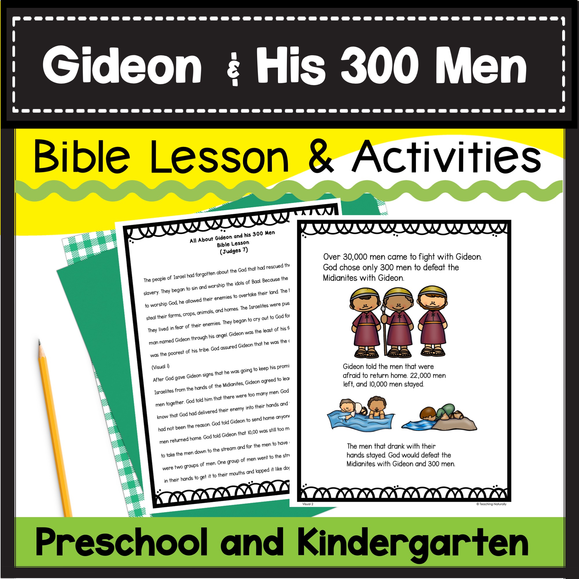 Gideon and his men bible story lesson and activities preschool kindergarten
