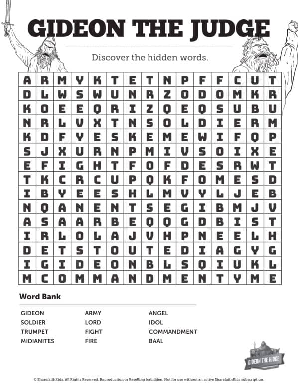 Judges gideon and the fleece bible word search puzzles â