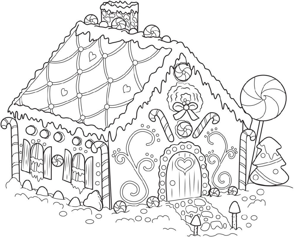 Gingerbread house themed christmas coloring pages digital download