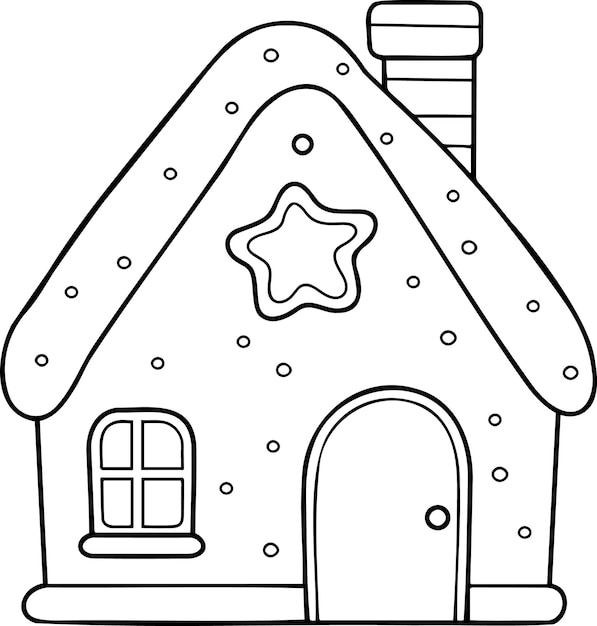 Premium vector gingerbread house vector illustration black and white outline christmas gingerbread coloring book or page for children