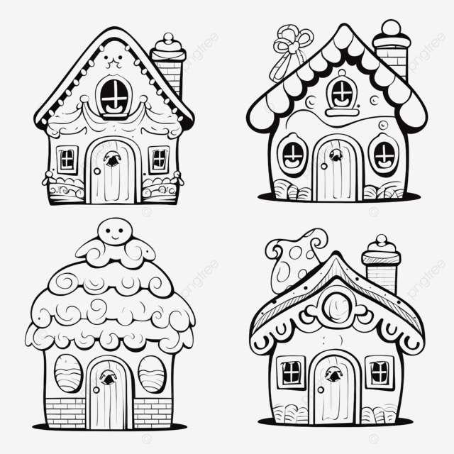 Christmas coloring book or page for kids gingerbread house black and white set vector christmas coloring colouring book png transparent image and clipart for free download