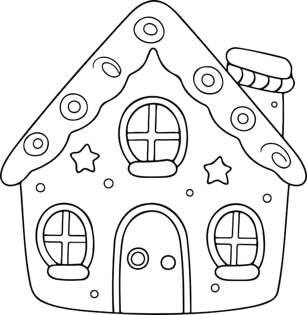 Premium vector gingerbread house vector illustration black and white outline christmas gingerbread coloring book or page for children