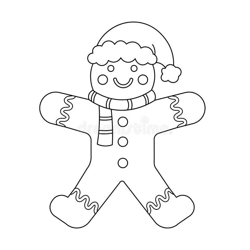 Coloring page of a cute cartoon gingerbread in a christmas hat vector black and white illustration isolated on white background stock vector
